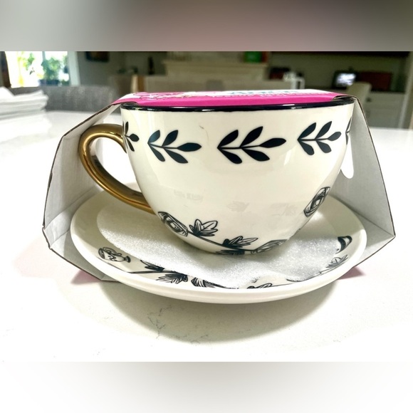 Disney Alice in Wonderland Floral & Black/White Teacups with Saucers Set of 2 - Picture 2 of 6